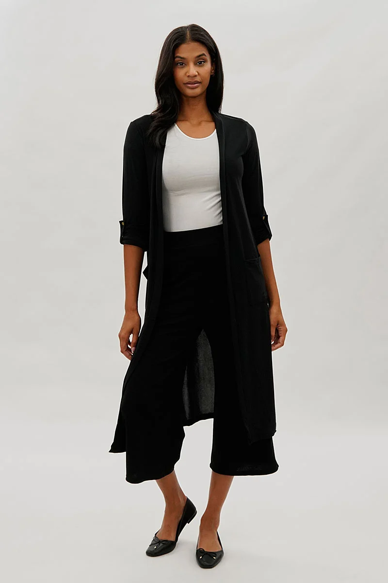 Open Front Lightweight Duster Cardigan - Black - Image 5