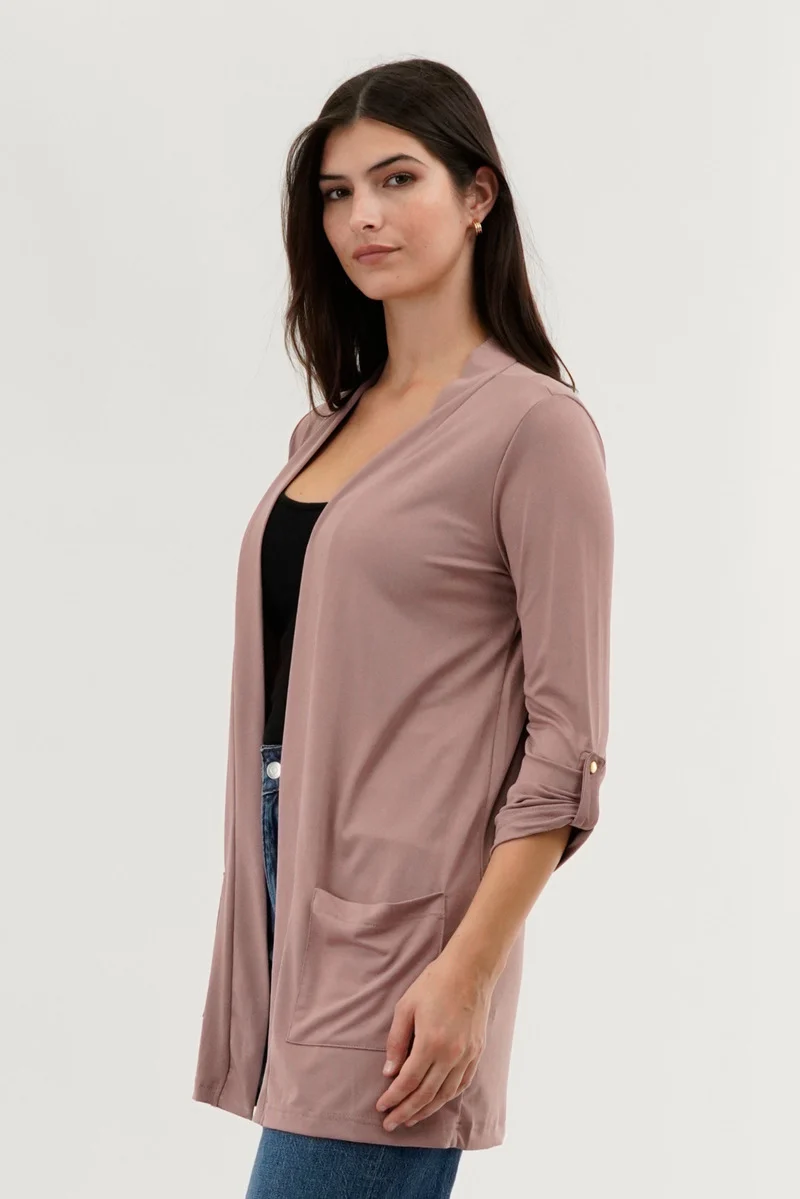 Roll Up Sleeve Wrap Cardigan - Pink - Image 2