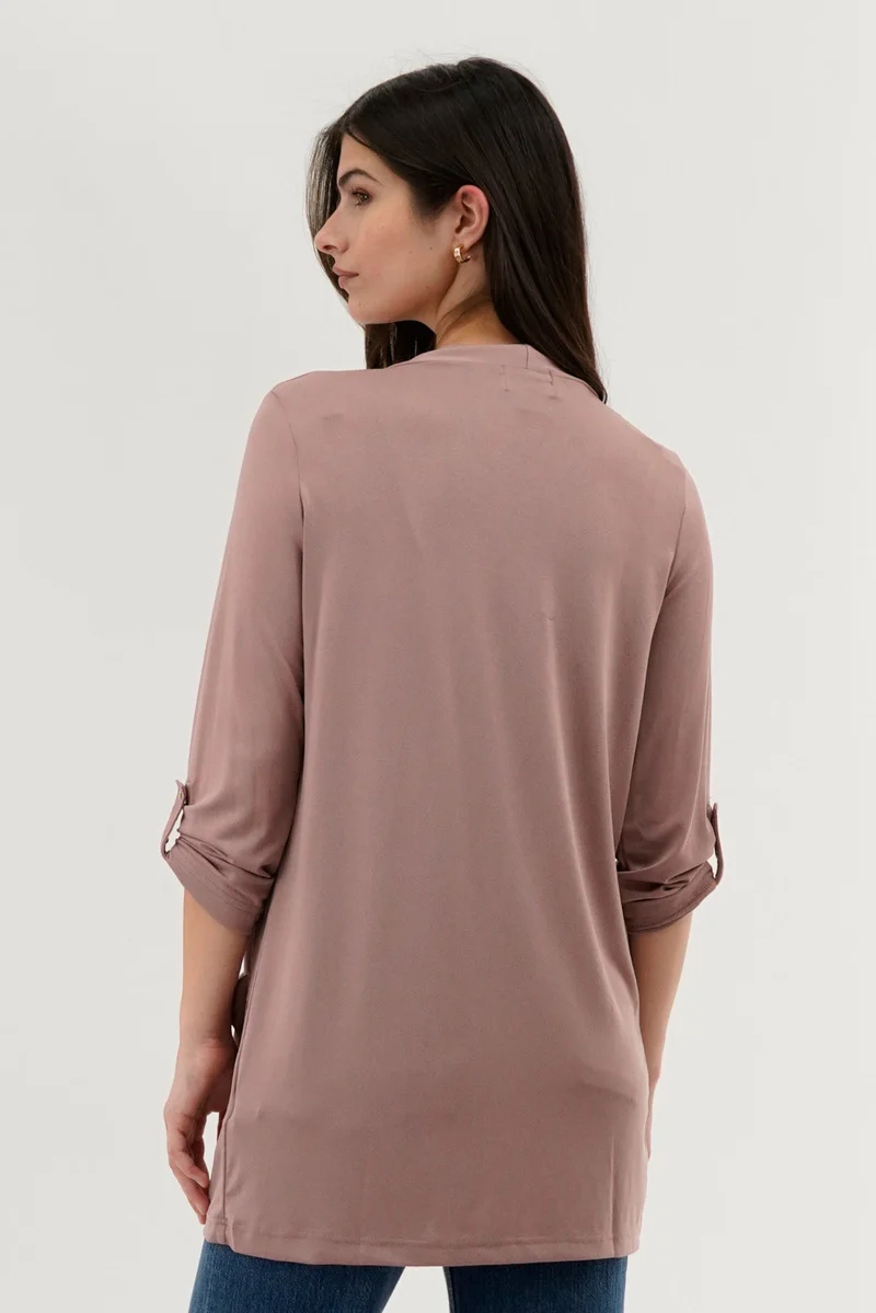 Roll Up Sleeve Wrap Cardigan - Pink - Image 3