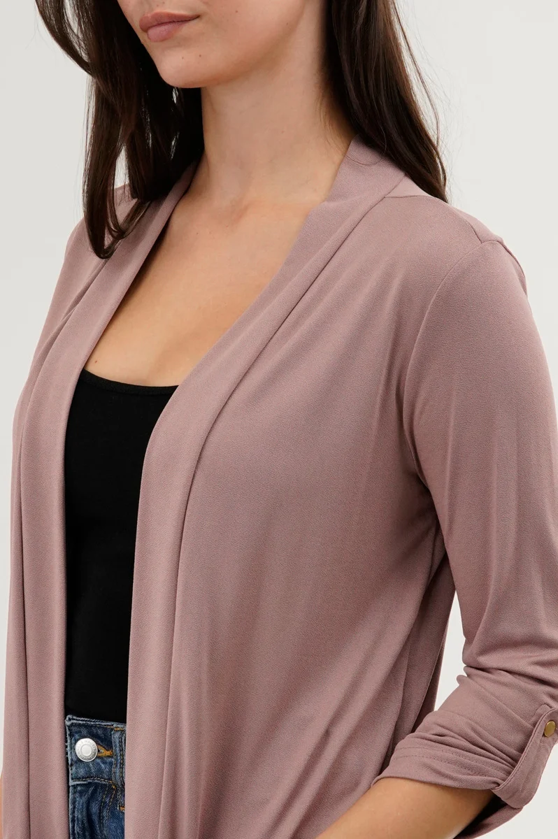 Roll Up Sleeve Wrap Cardigan - Pink - Image 4