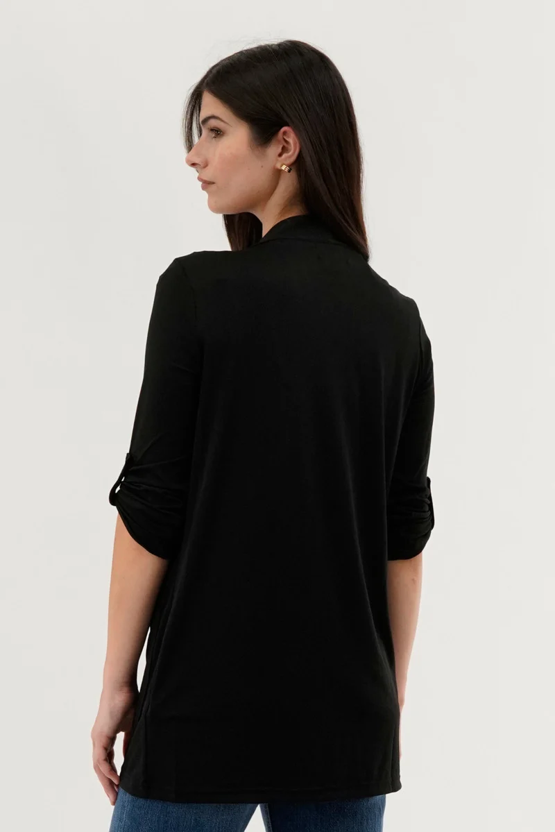 Roll Up Sleeve Wrap Cardigan - Black - Image 3