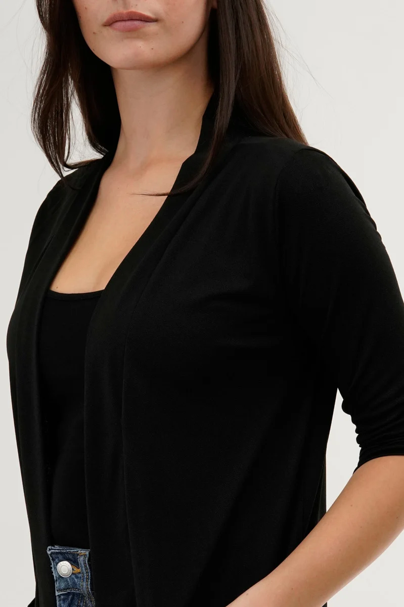 Roll Up Sleeve Wrap Cardigan - Black - Image 4