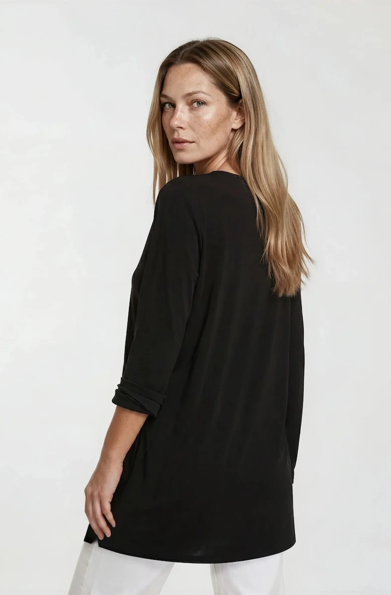 Long Open Front Cardigan - Black - Image 2