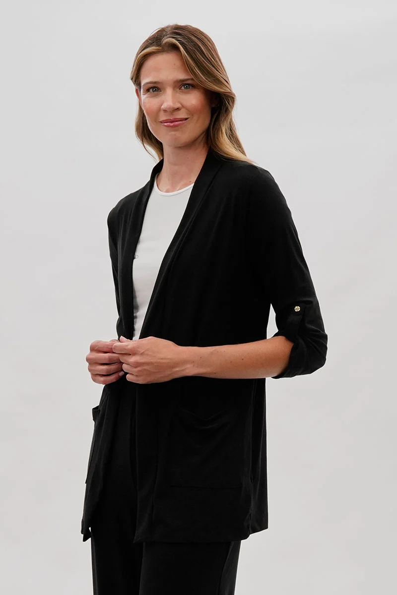 Open Lightweight Wrap Cardigan - Black - Image 2