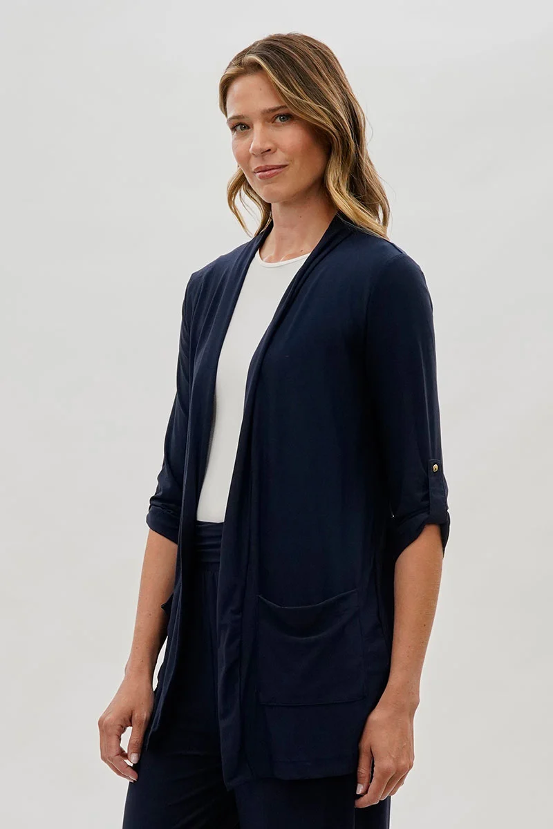 Open Lightweight Wrap Cardigan - Navy - Image 2