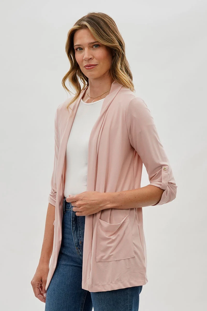 Open Lightweight Wrap Cardigan - Blush - Image 2
