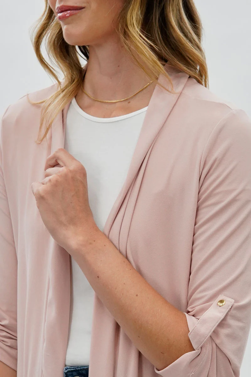 Open Lightweight Wrap Cardigan - Blush - Image 4