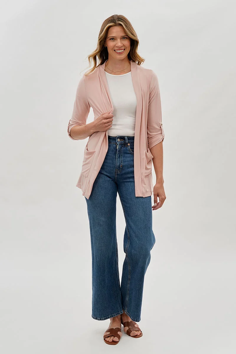Open Lightweight Wrap Cardigan - Blush - Image 5