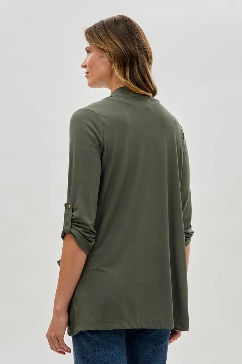 Open Lightweight Wrap Cardigan - Olive - Image 3