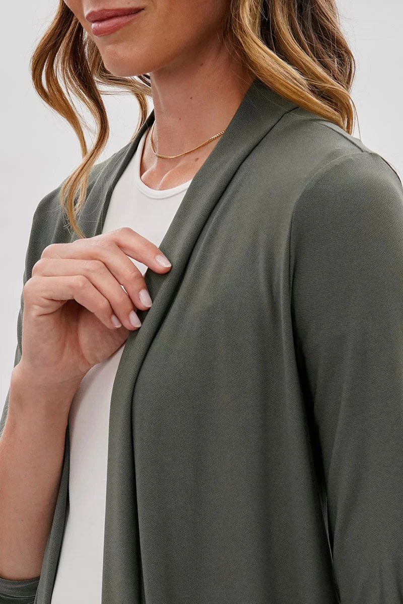Open Lightweight Wrap Cardigan - Olive - Image 4