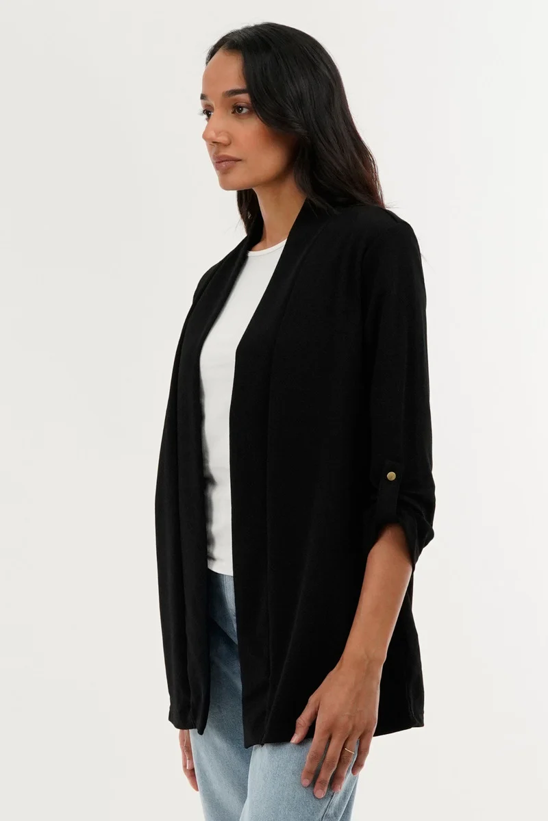Roll Up Sleeve Cardigan - Black - Image 2