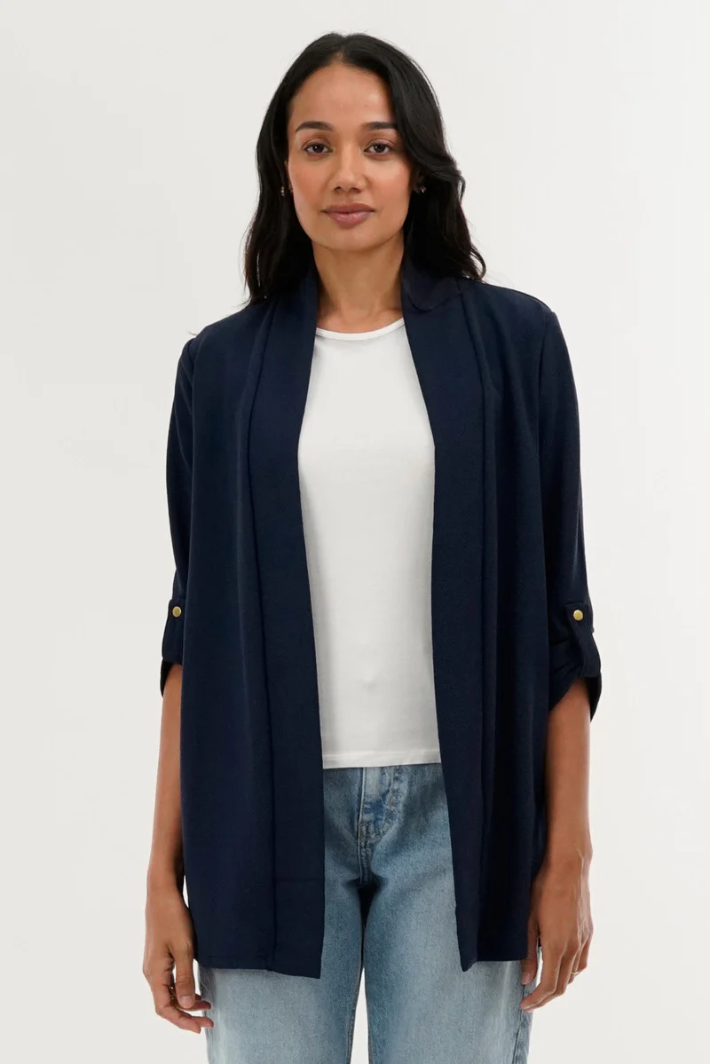 Roll Up Sleeve Cardigan - Navy