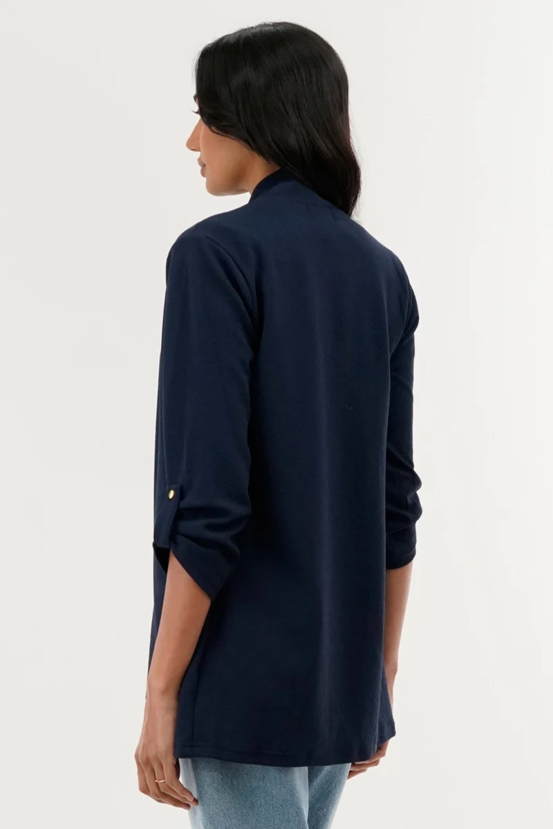 Roll Up Sleeve Cardigan - Navy - Image 3