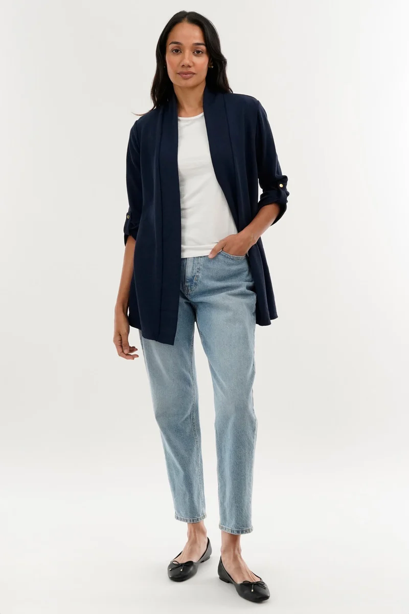 Roll Up Sleeve Cardigan - Navy - Image 5