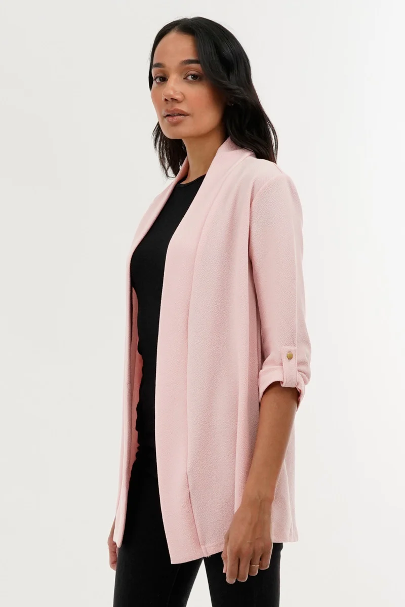Roll Up Sleeve Cardigan - Pink - Image 2