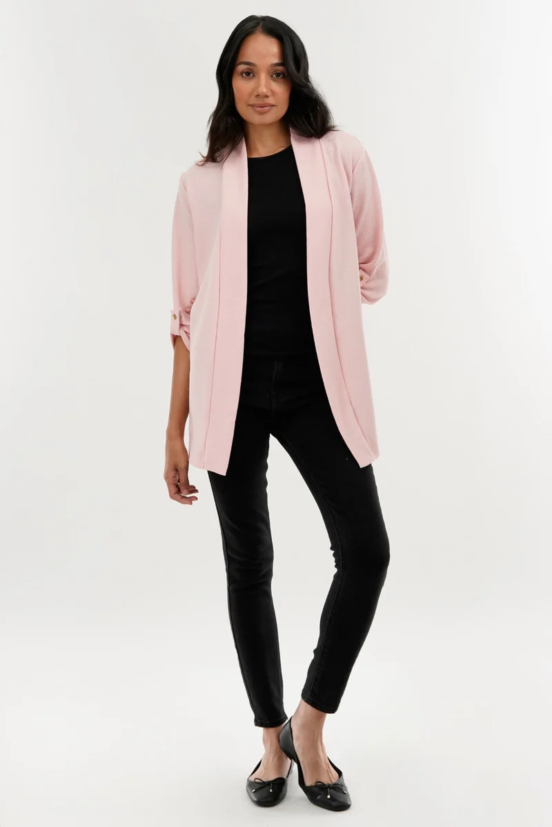 Roll Up Sleeve Cardigan - Pink - Image 5