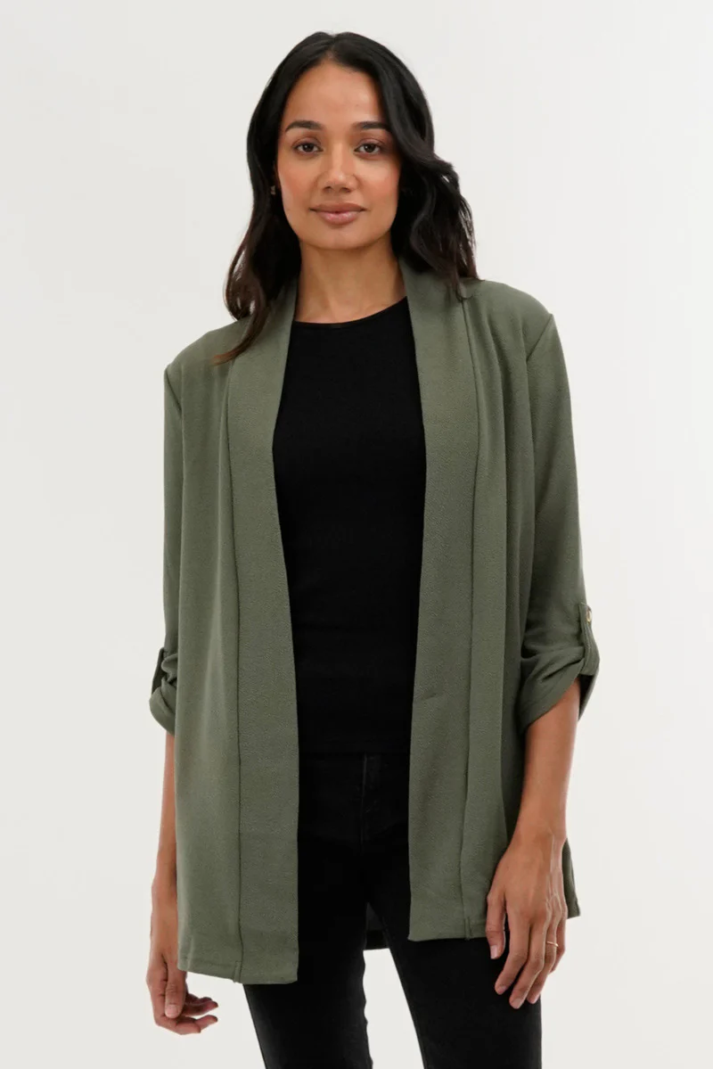 Roll Up Sleeve Cardigan - Olive