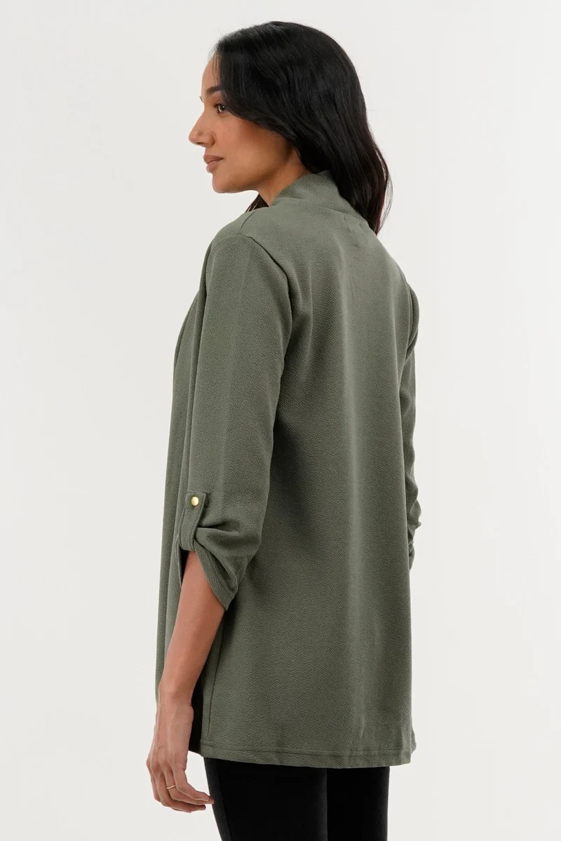 Roll Up Sleeve Cardigan - Olive - Image 3
