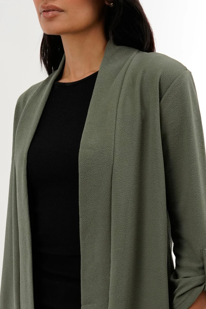 Roll Up Sleeve Cardigan - Olive - Image 4