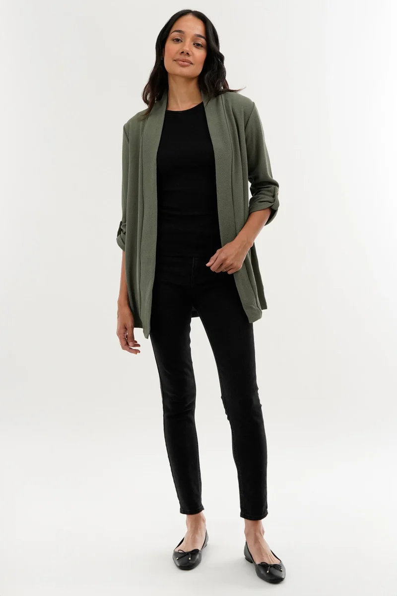 Roll Up Sleeve Cardigan - Olive - Image 5