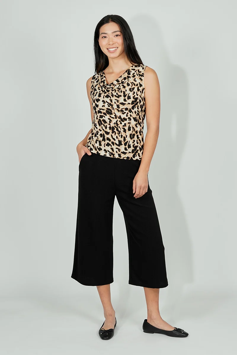 Leopard Print Cowl Neck Tank Top - Beige - Image 5