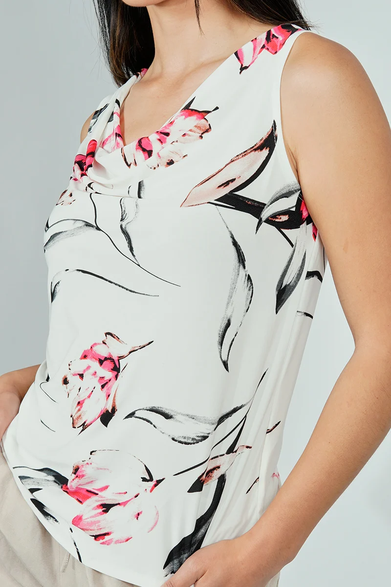Floral Cowl Neck Tank Top - White - Image 4