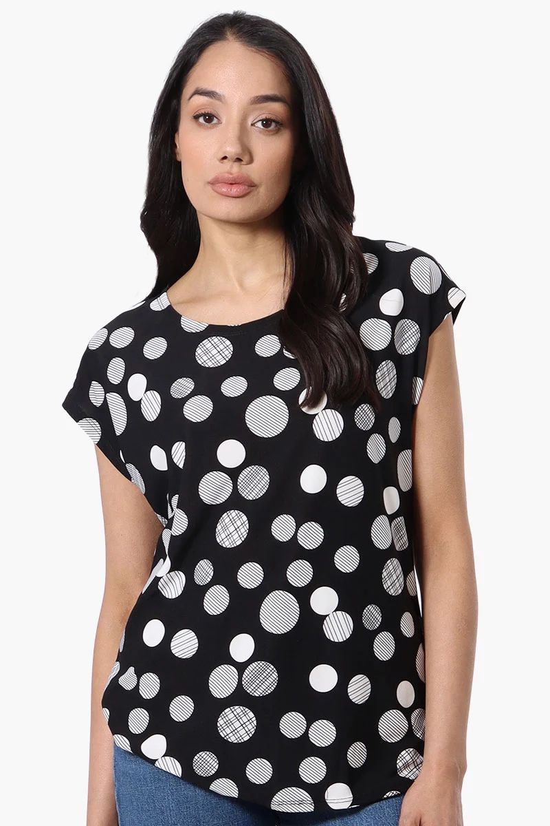 Dotted Cap Sleeve Tee - Black