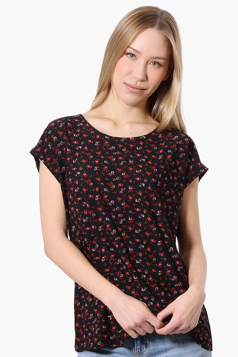 Floral Cap Sleeve Tee - Black