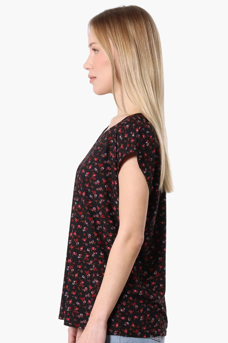 Floral Cap Sleeve Tee - Black - Image 2