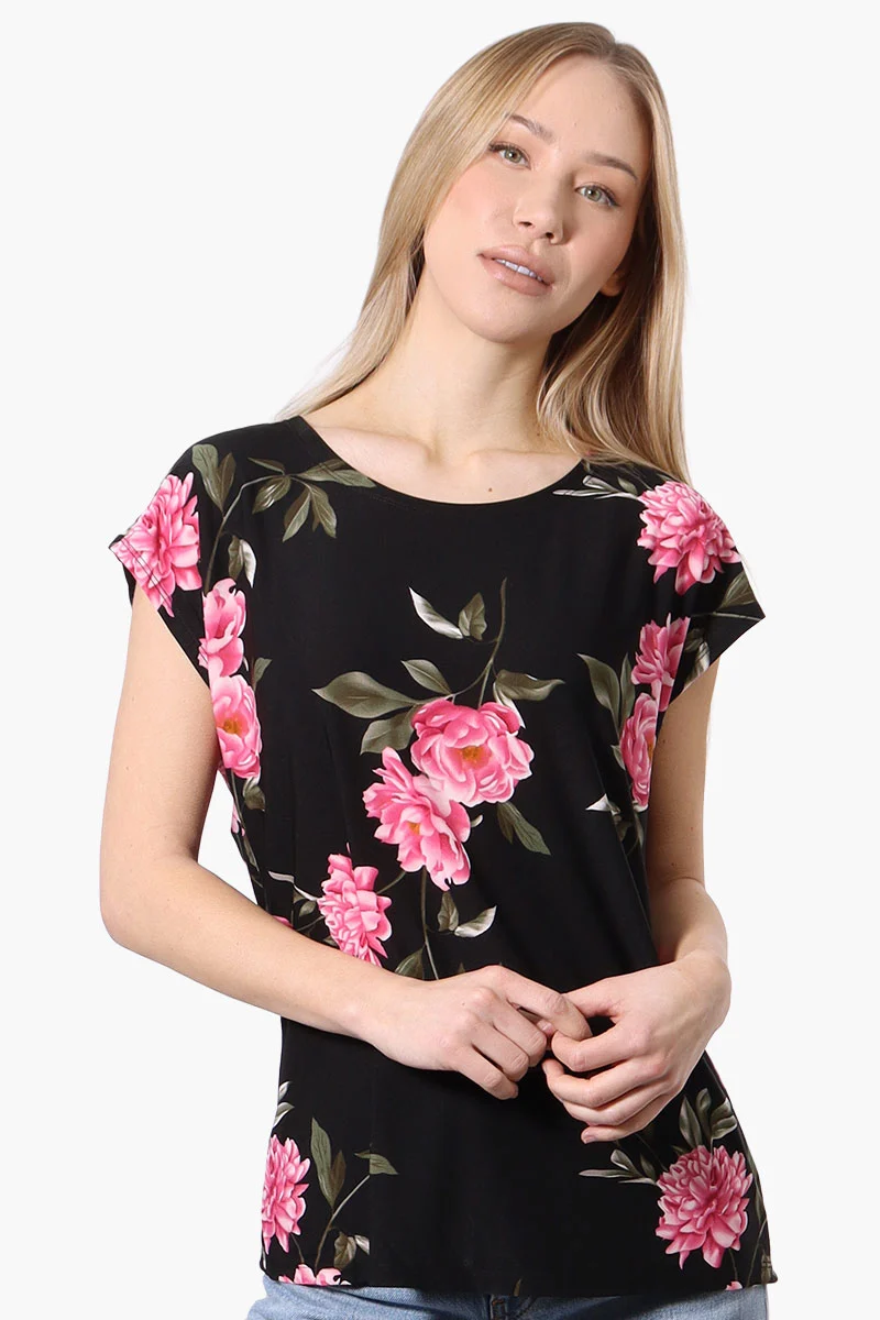 Floral Cap Sleeve Tee - Black