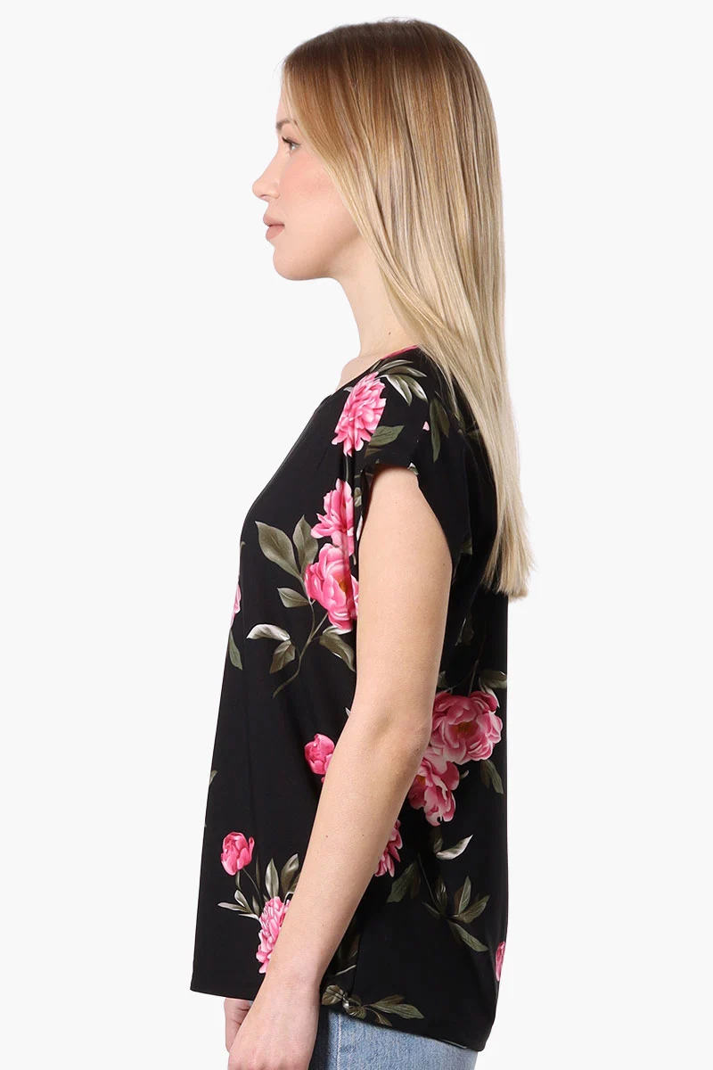 Floral Cap Sleeve Tee - Black - Image 2