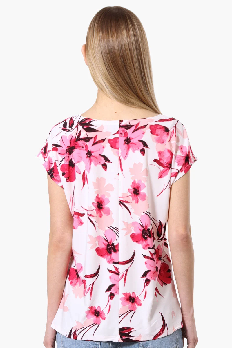 Floral Cap Sleeve Tee - White - Image 3