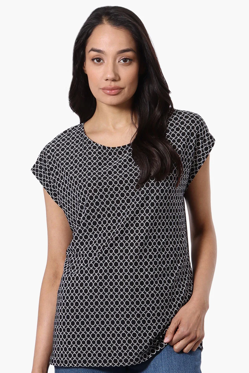 Patterned Cap Sleeve Tee - Black