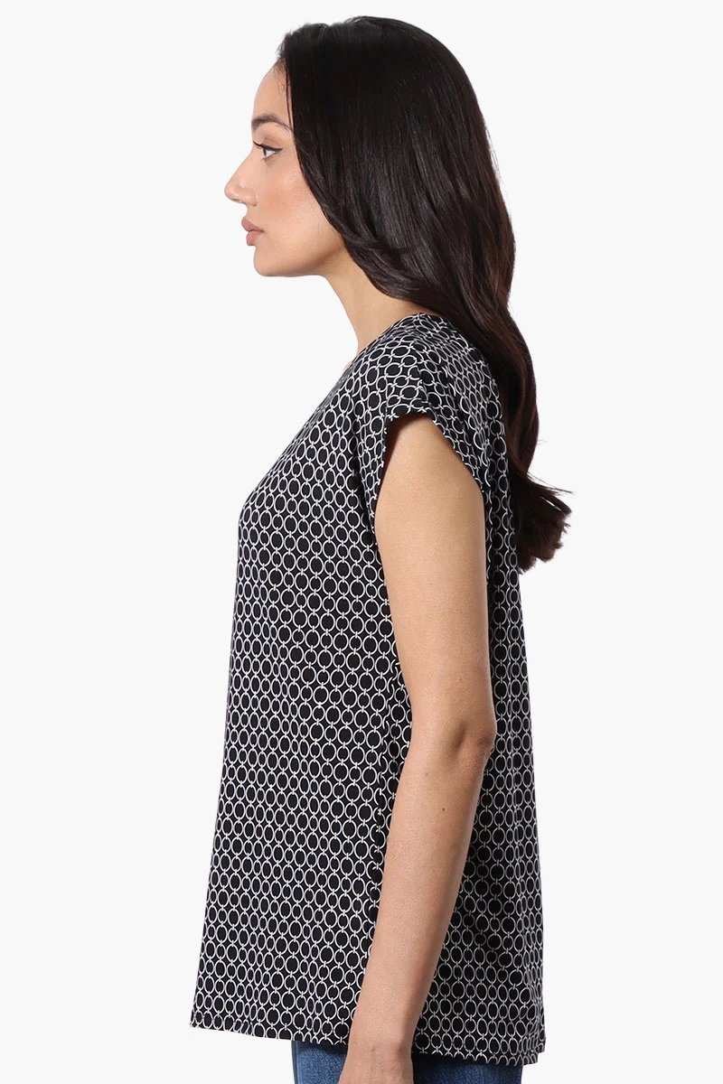 Patterned Cap Sleeve Tee - Black - Image 2