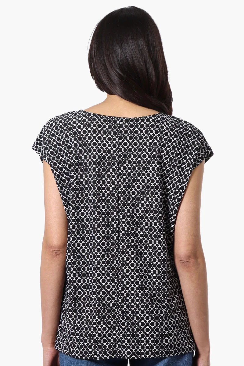 Patterned Cap Sleeve Tee - Black - Image 3