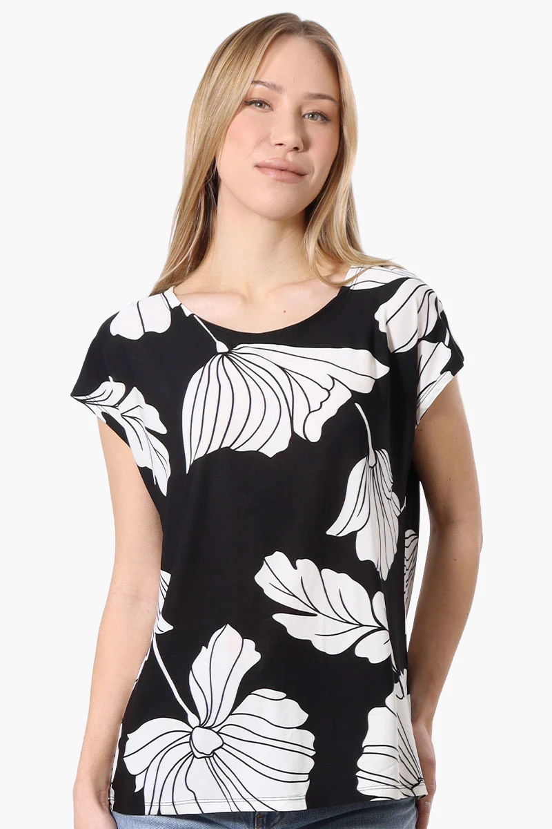 Floral Cap Sleeve Tee - Black