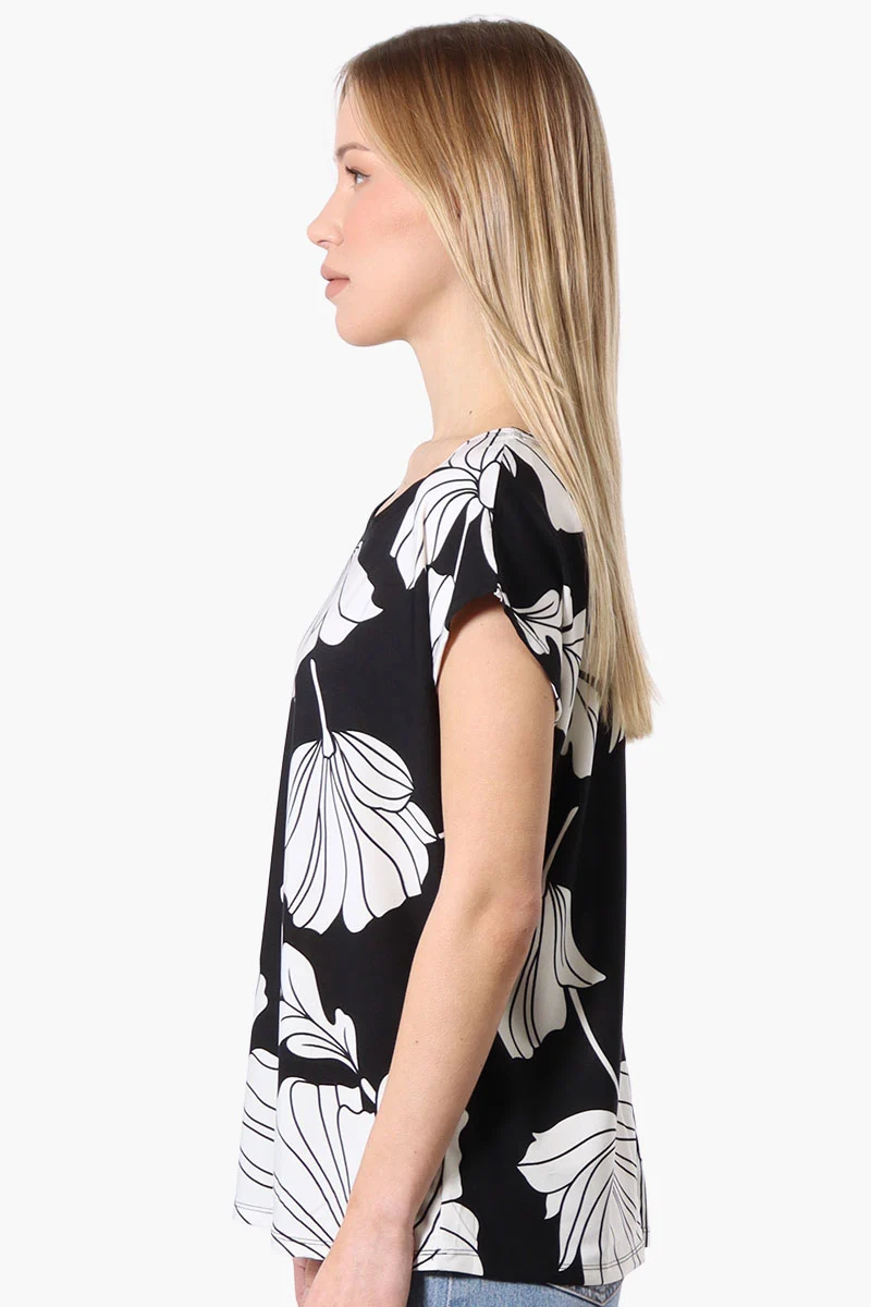Floral Cap Sleeve Tee - Black - Image 2