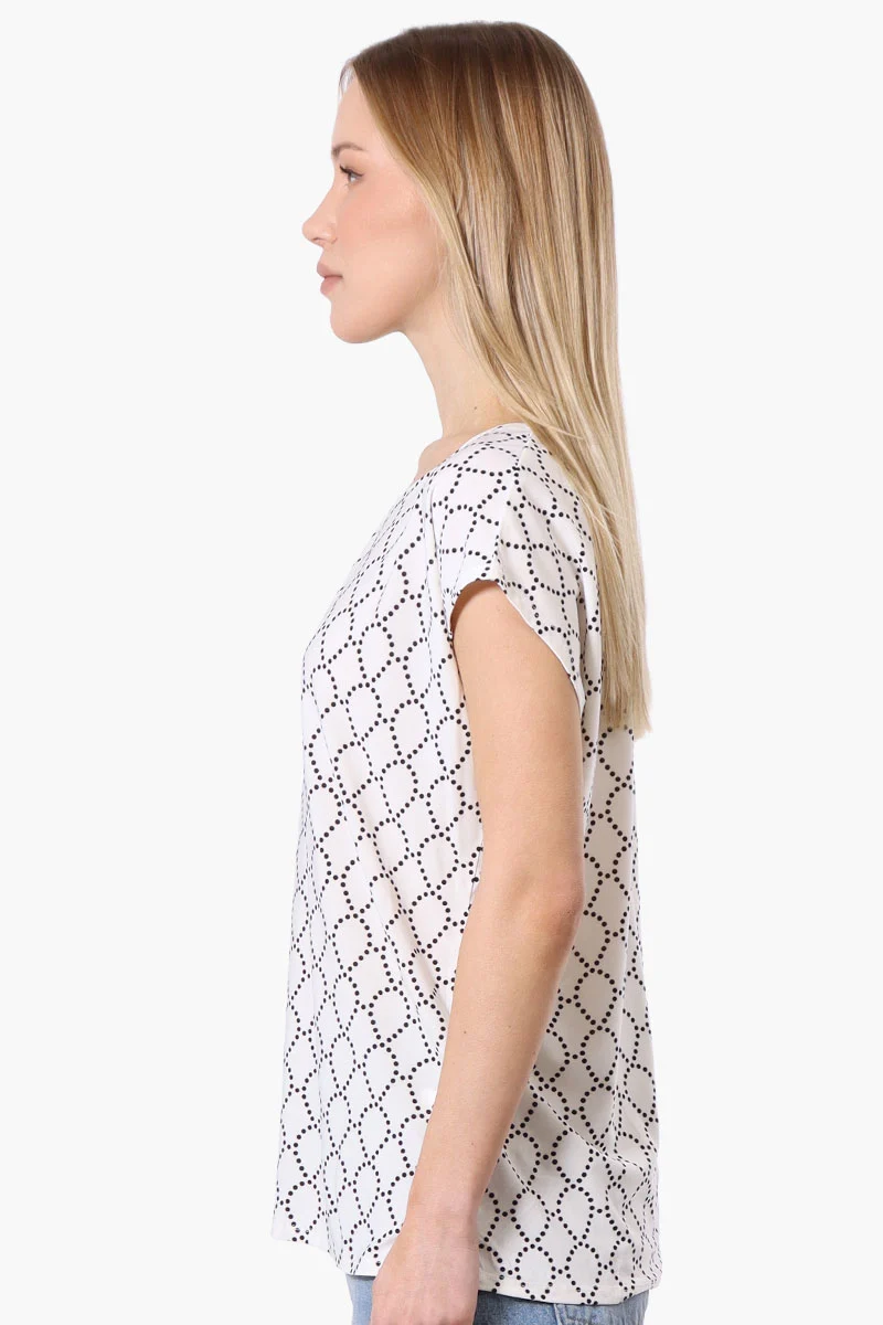 Patterned Cap Sleeve Tee - White - Image 2