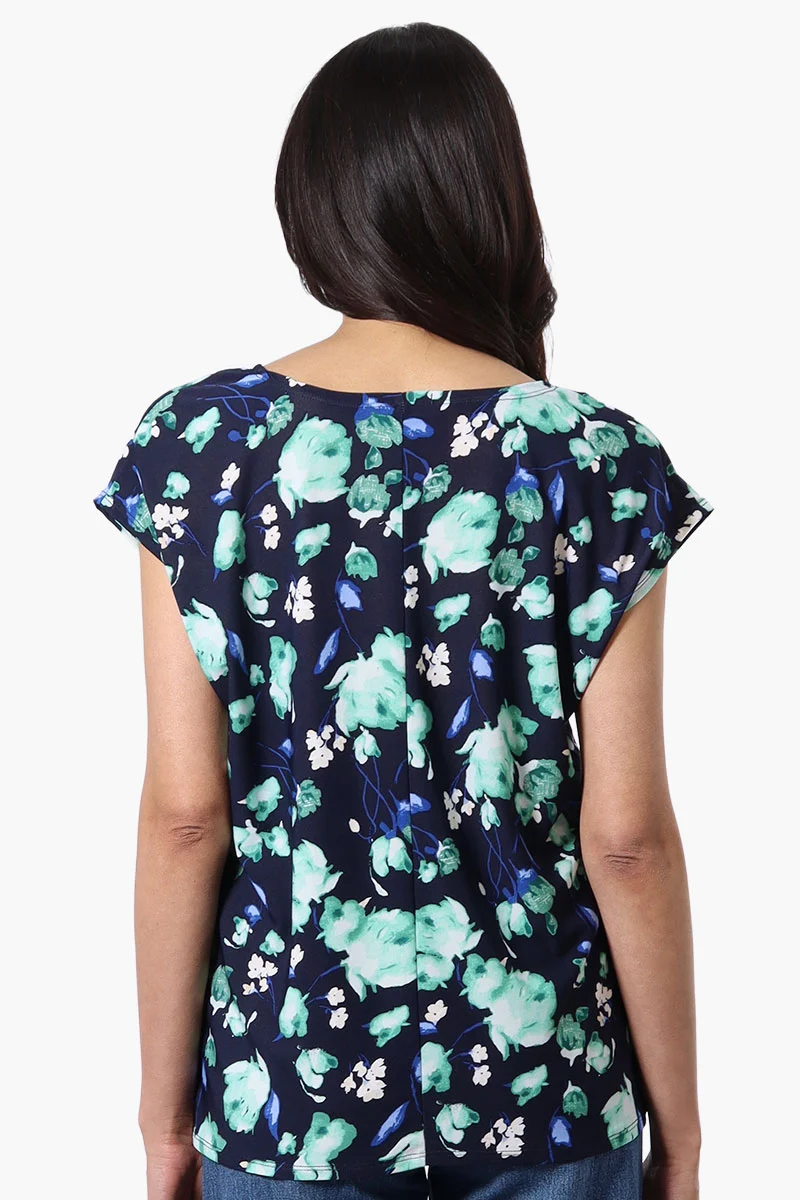 Floral Cap Sleeve Tee - Navy - Image 3