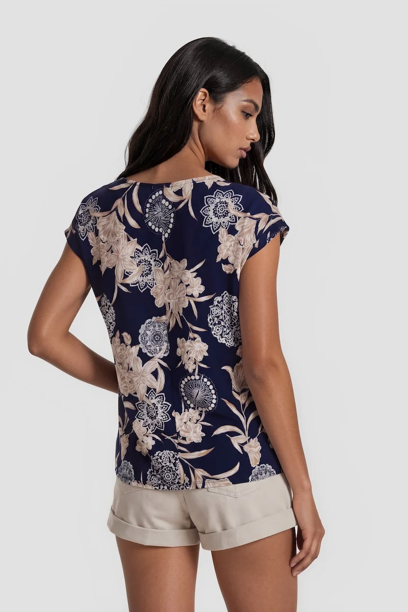 Cap Sleeve Printed Shirt - Multi - Image 2