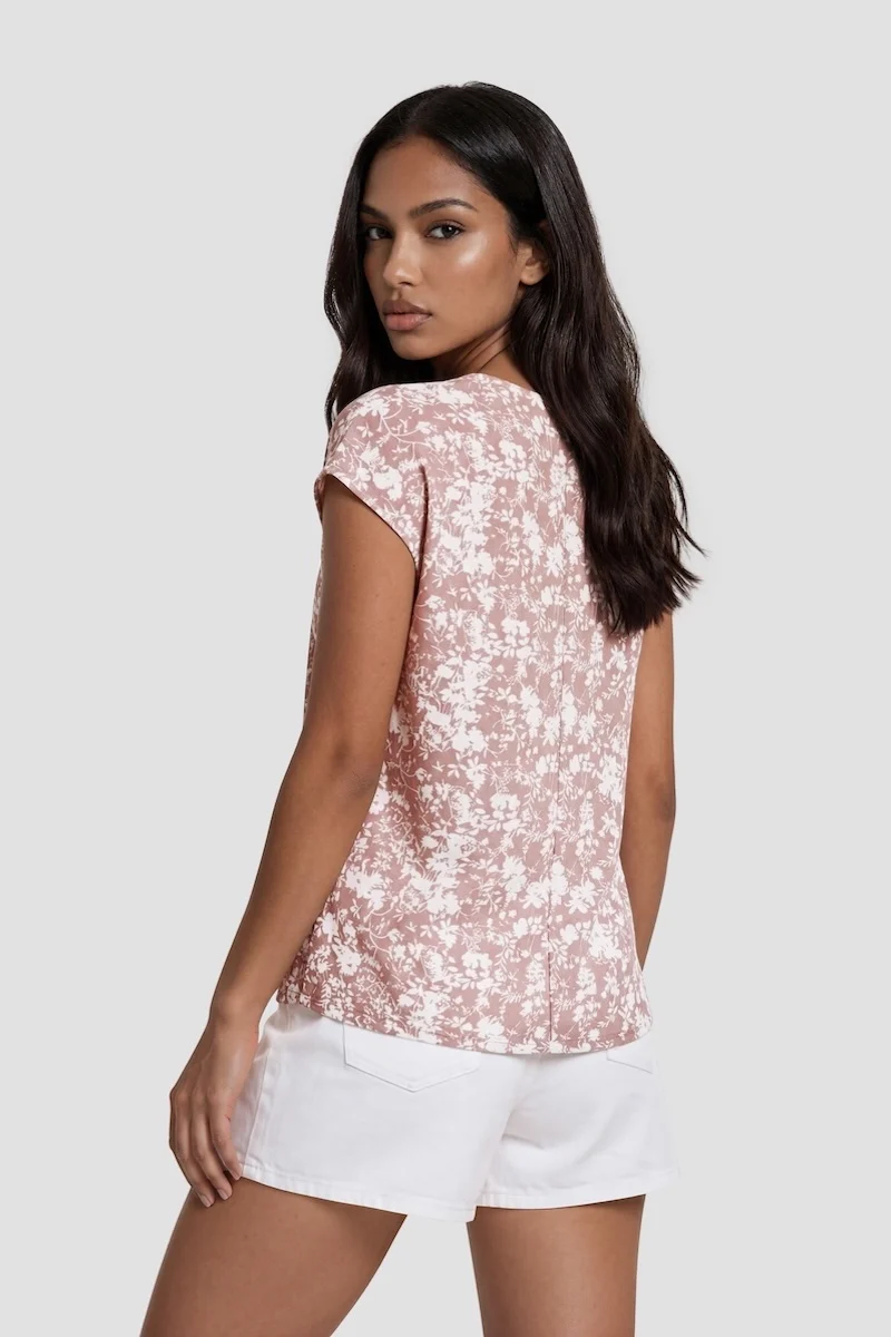 Short Sleeve Round Neck Shirt - Pink - Image 2