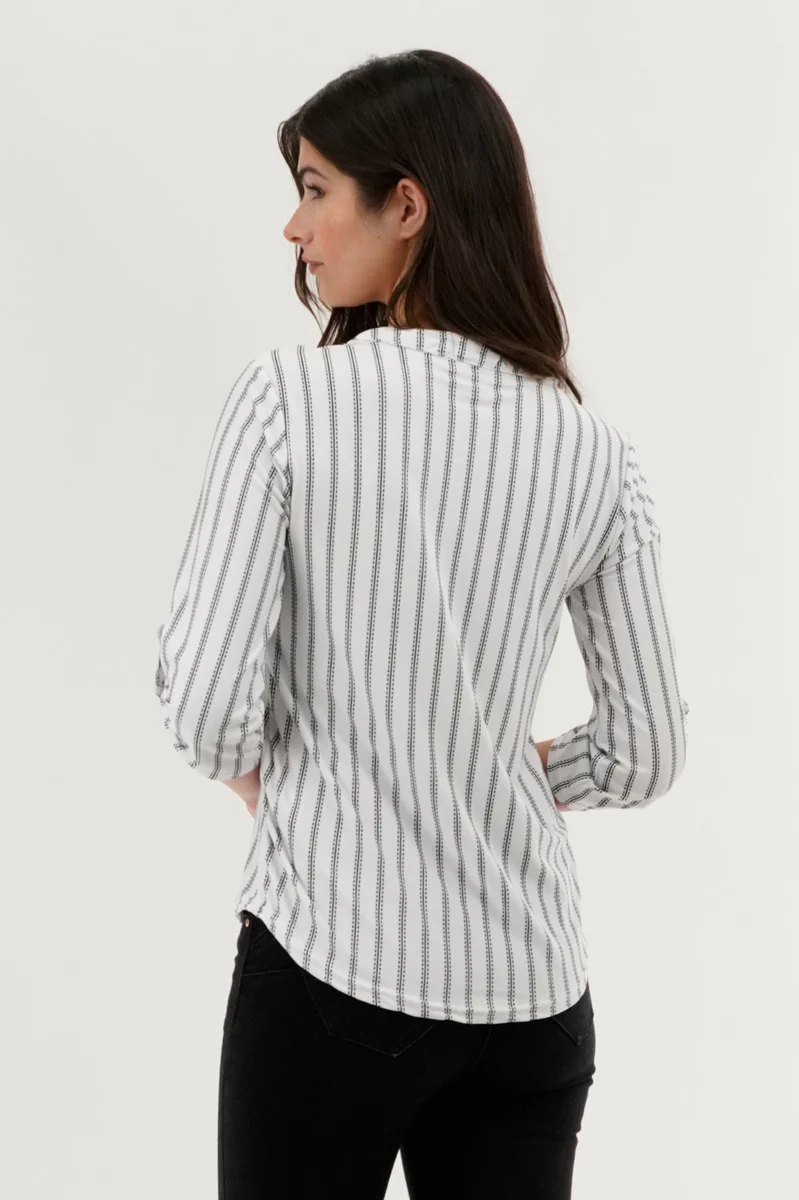 Patterned 1/4 Zip Blouse - White - Image 3