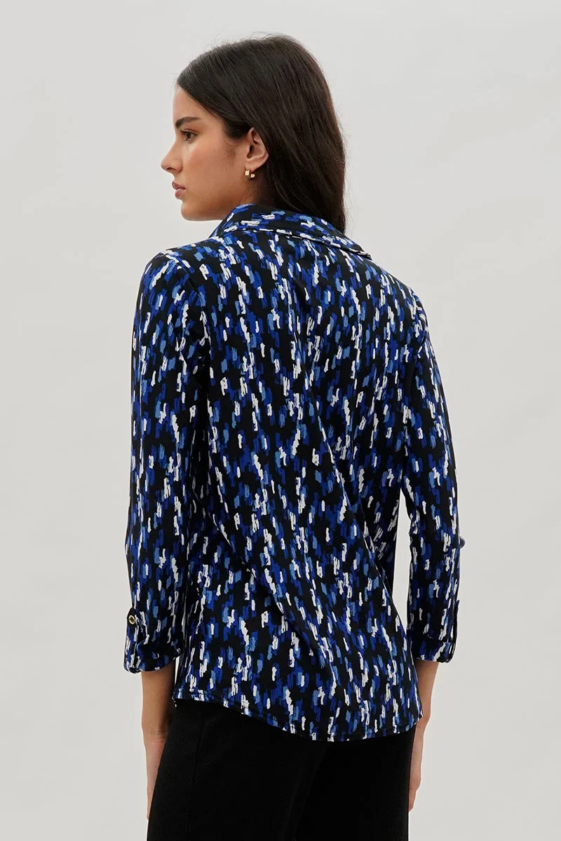 Split Neck Collared Blouse - Navy - Image 3