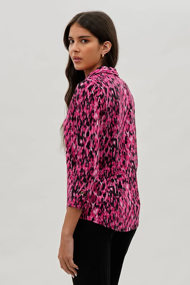 Split Neck Collared Blouse - Pink - Image 3