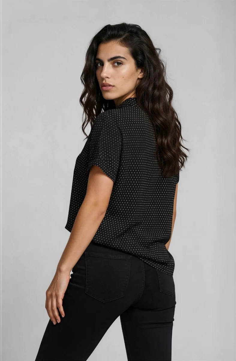 Short Sleeve Button Up Top - Black - Image 2