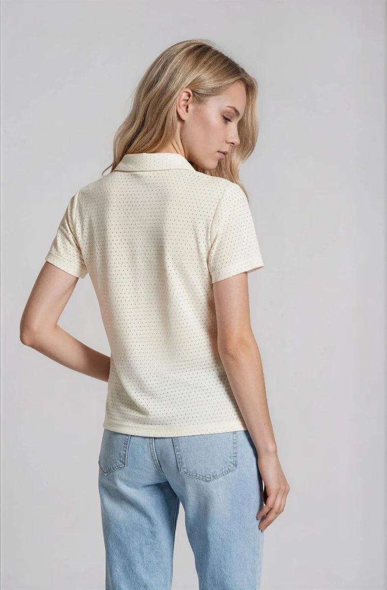 Short Sleeve Button Up Top - Cream - Image 2