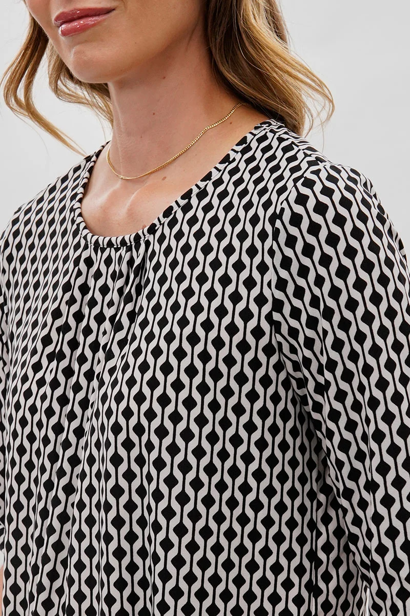Patterned Roll Up Sleeve Blouse - White - Image 4
