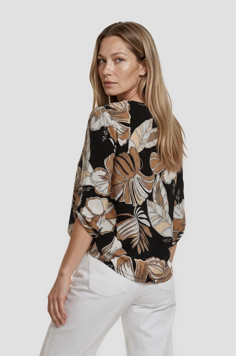Printed Roll Up Sleeve Shirt - Brown - Image 2