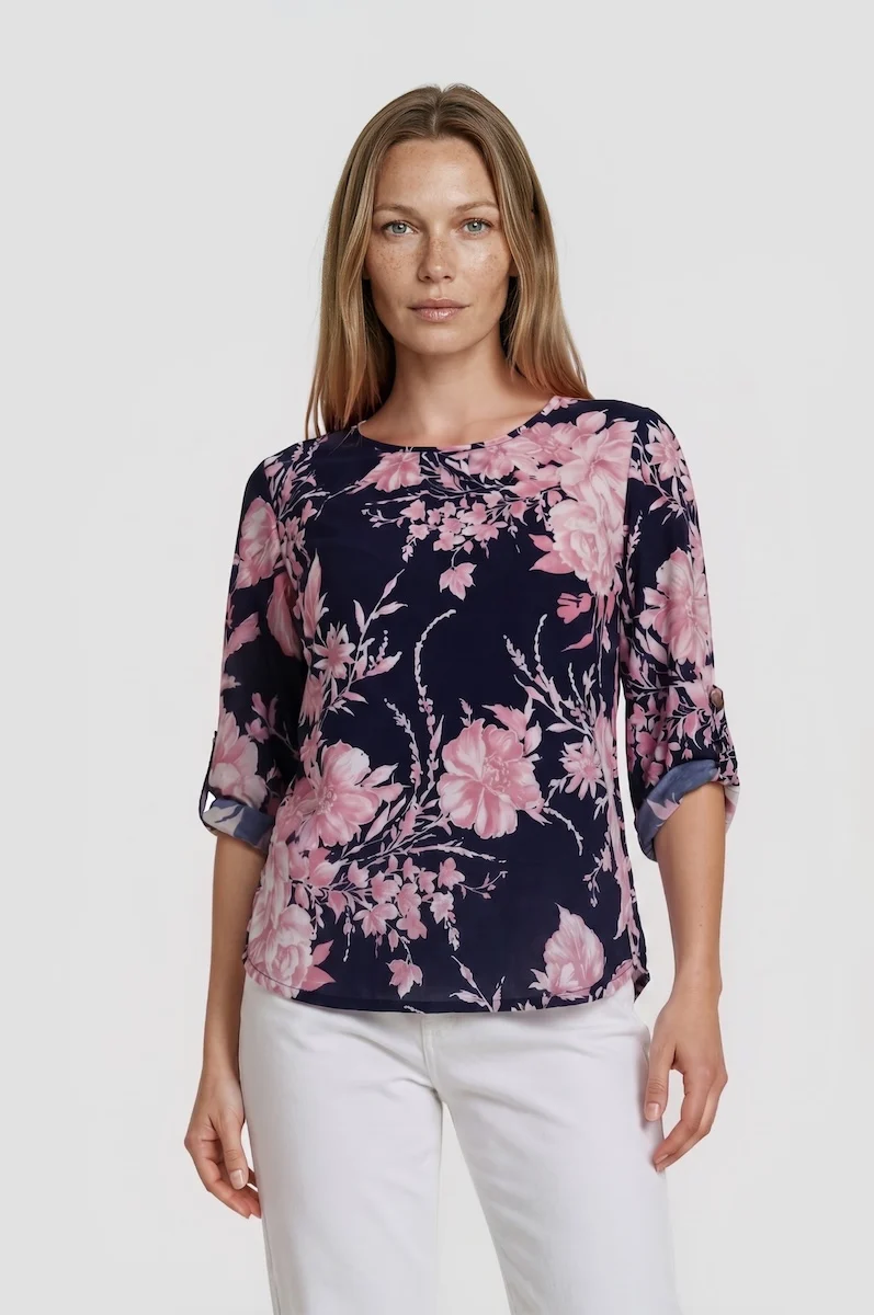 Roll Up Sleeve Blouse - Pink