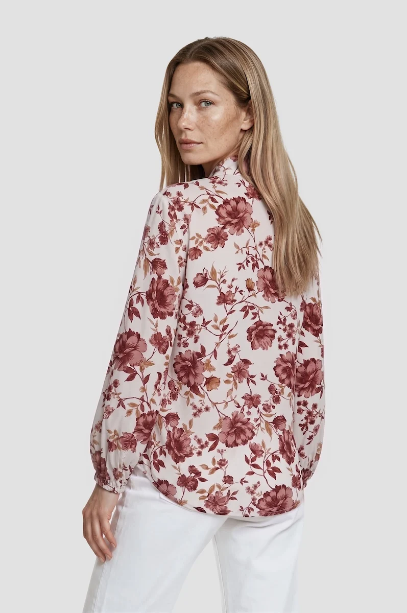 Printed Long Sleeve Blouse - Cream - Image 2